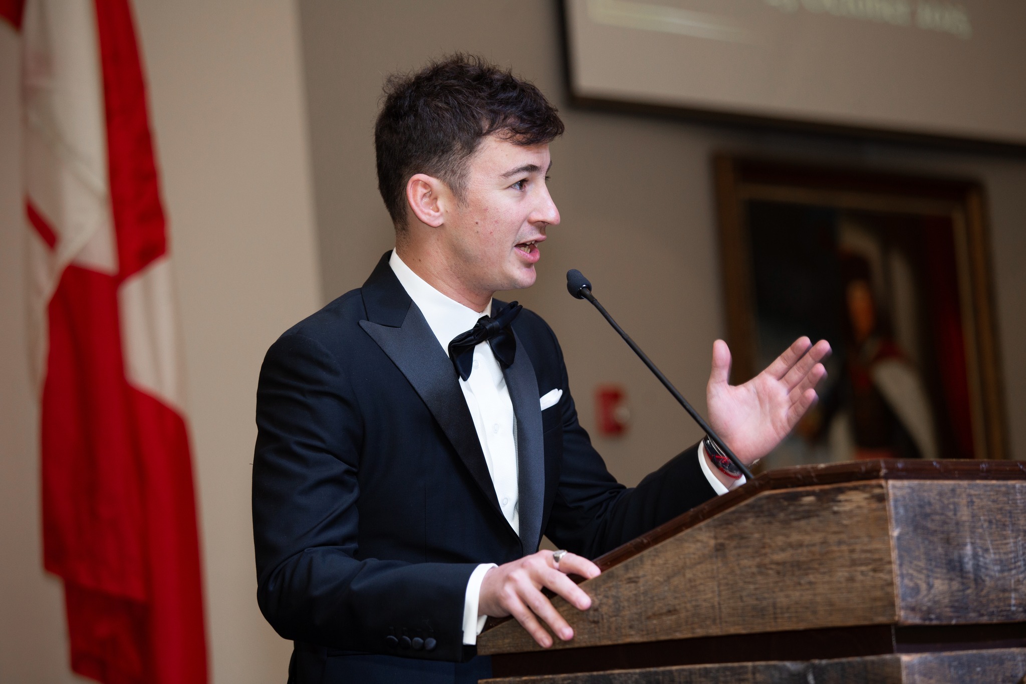 Dr. János Jákó, Consul General of Hungary in Toronto, delivering a commemorative speech at the Hungarian Heritage Month gala dinner in Toronto, honoring the heroes of the 1956 Hungarian Revolution.