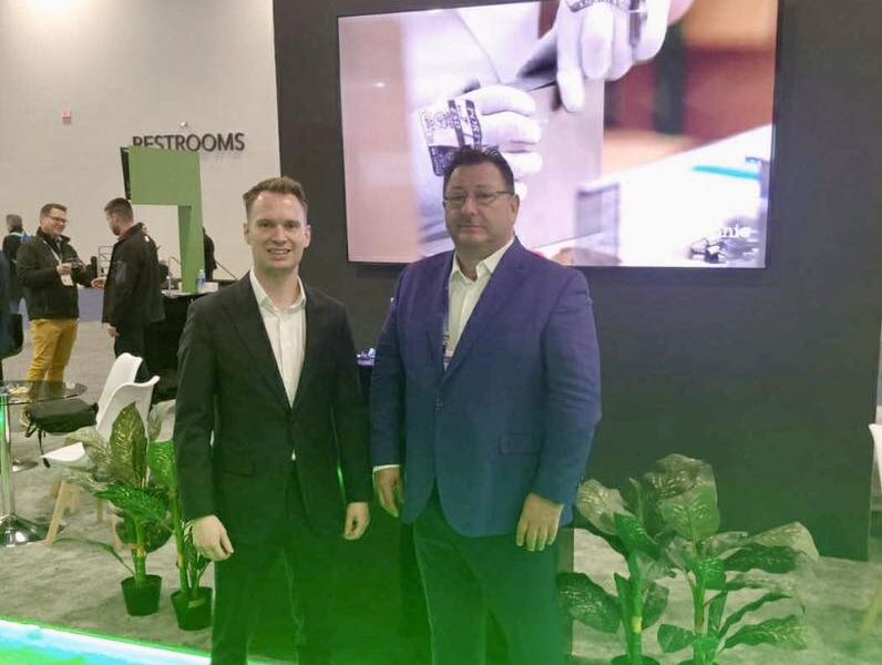 Sandor Balla and Dr. Gabor Peter Artner at the HEPA booth during CES 2026 in Las Vegas